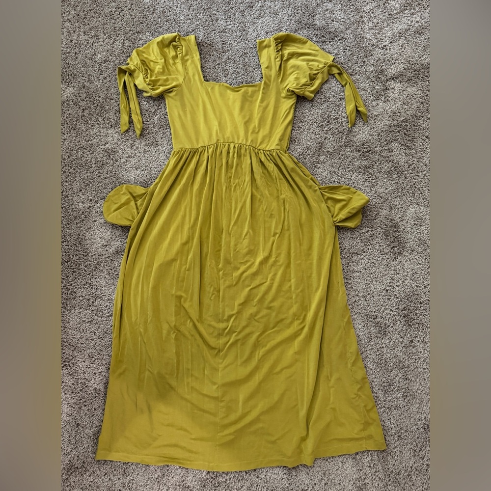 🦋 Purusha People Marguerite Daisy Dress 🌼 Medium Yellow Full Length Tie Sleeves - Picture 7 of 12